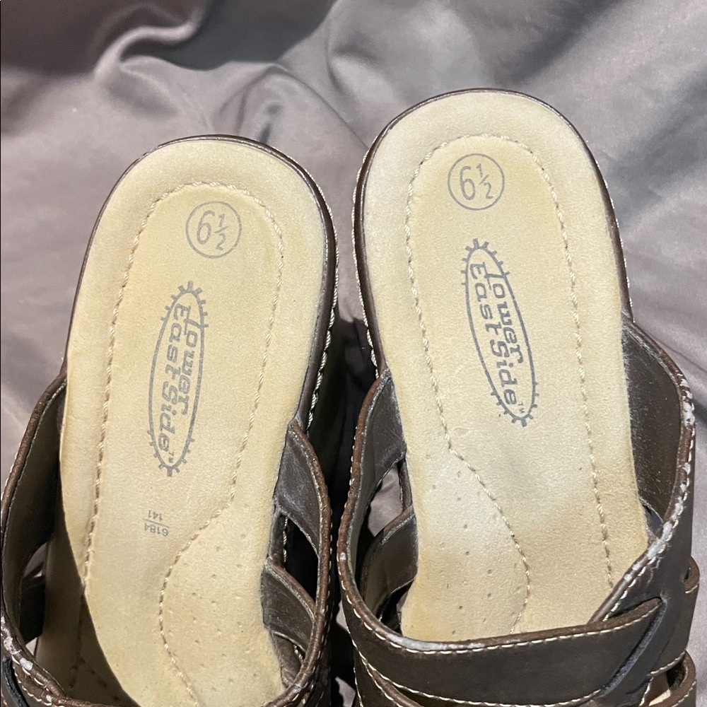 Vintage 90's Y2K Lower East Side Brown Chunky Platform Slides Sandals Size 6.5 - Picture 5 of 10